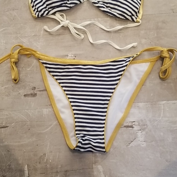 💕DIANE'S BEACHWEAR💕 Blue Striped Sailor Triangle Top String Bikini M/L NWOT - Picture 13 of 16